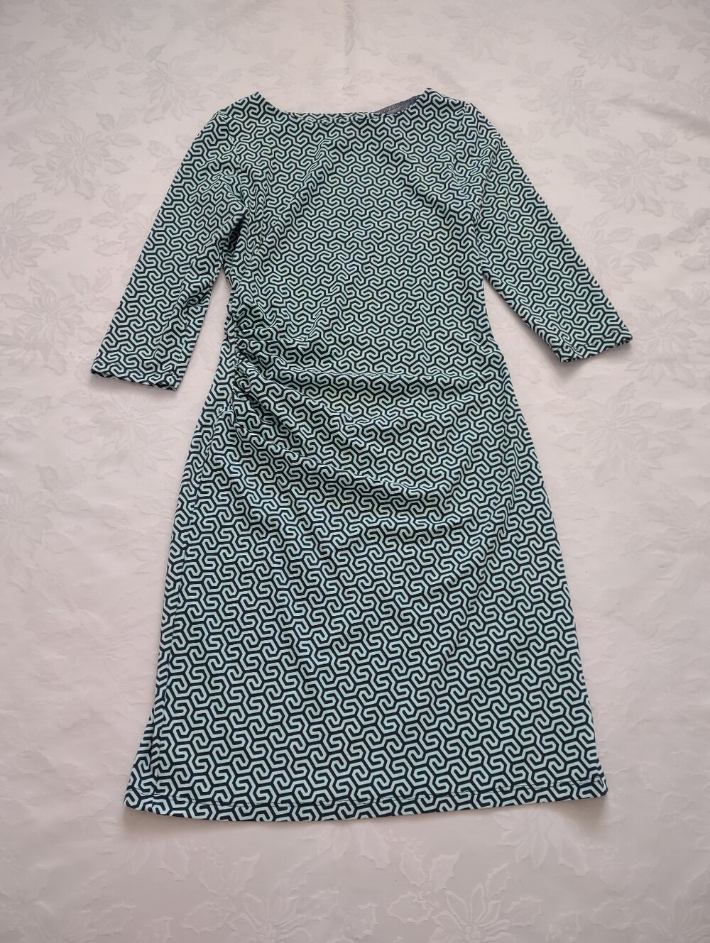 J. McLaughlin Dress Rouched 3/4 Sleeves Green Black